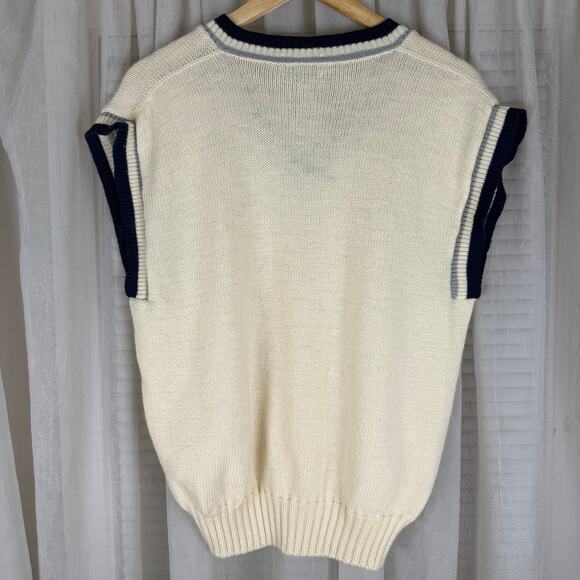 Vintage Pendleton wool sweater vest 2X cream navy trim cable knit made in USA - Picture 8 of 11